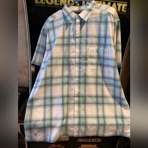 Marc Edwards Men’s SS No Iron No Tuck XL Teal/ Gray Plaid